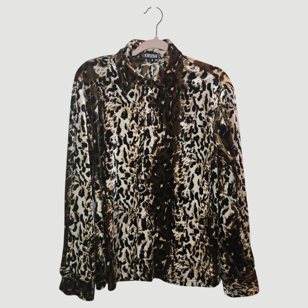 Vintage Velour Animal Print Button-Up Shirt!